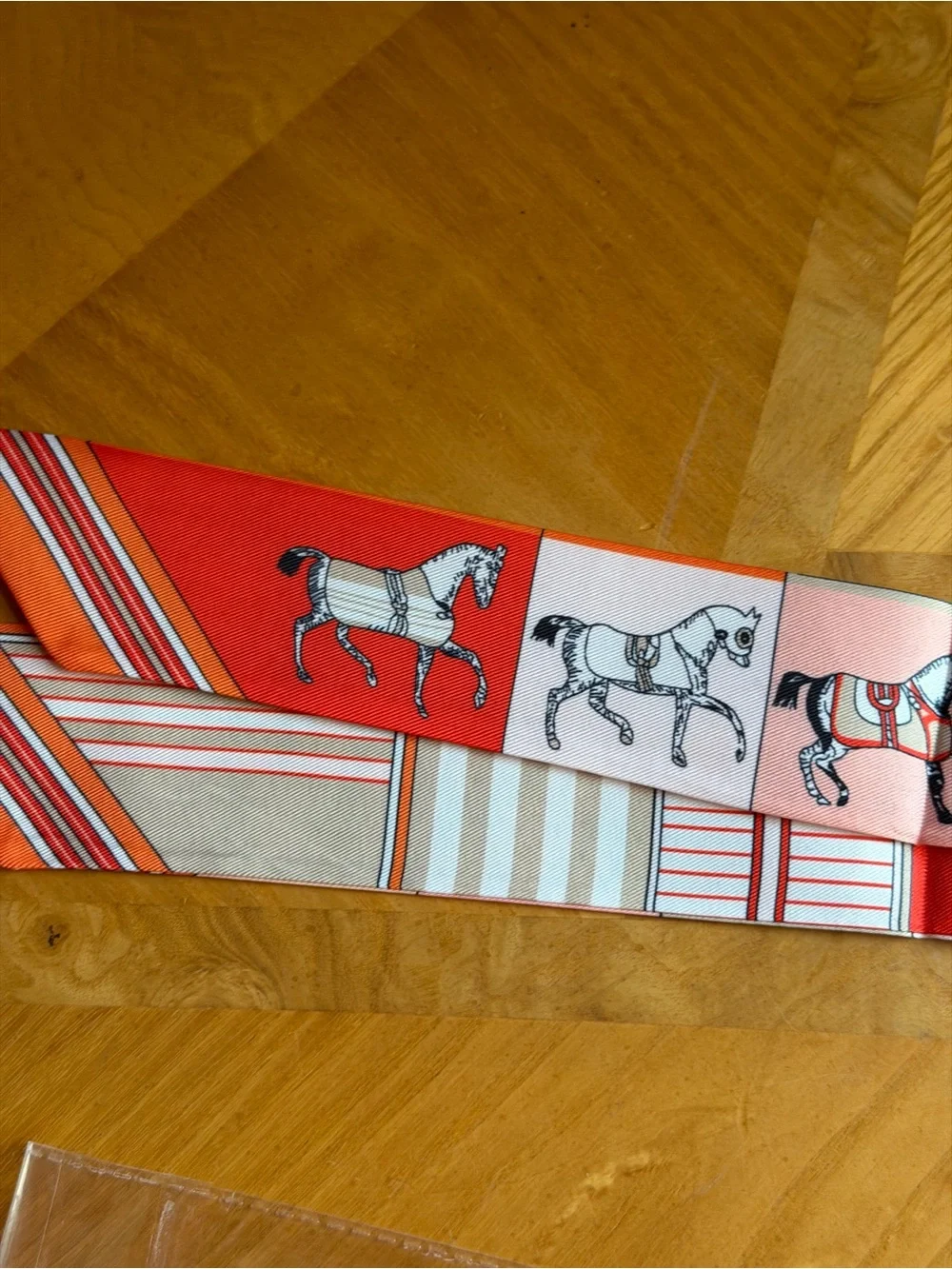 Equestrian Print Twilly Scarf in Orange & Cream